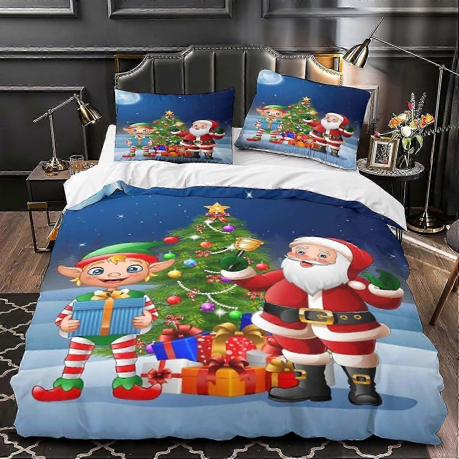 Juledynetrekk Sett, trykt dynetrekksett, julegave, D-stykker, dynetrekk, glidelåslukking for tenåringer og