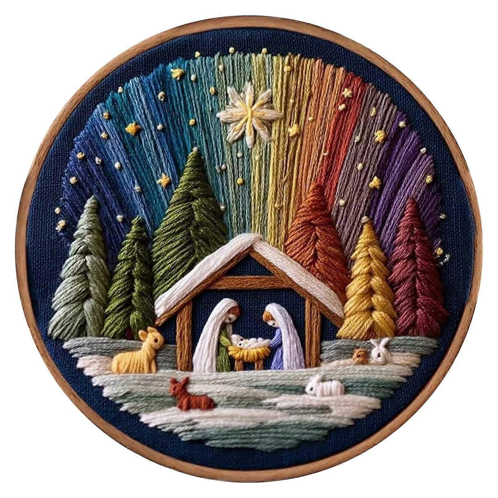 Christmas Embroidery Kit with Nativity Scene – DIY Handcrafted Ornament Set for Adults and Beginners