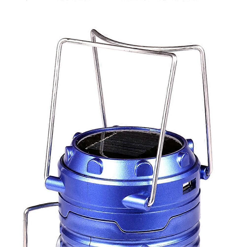 Portable Solar Camping Lantern with Handle, Rechargeable LED Light, Flashlight for Outdoor Hiking, Power Outages, Emergency Use (Blue)
