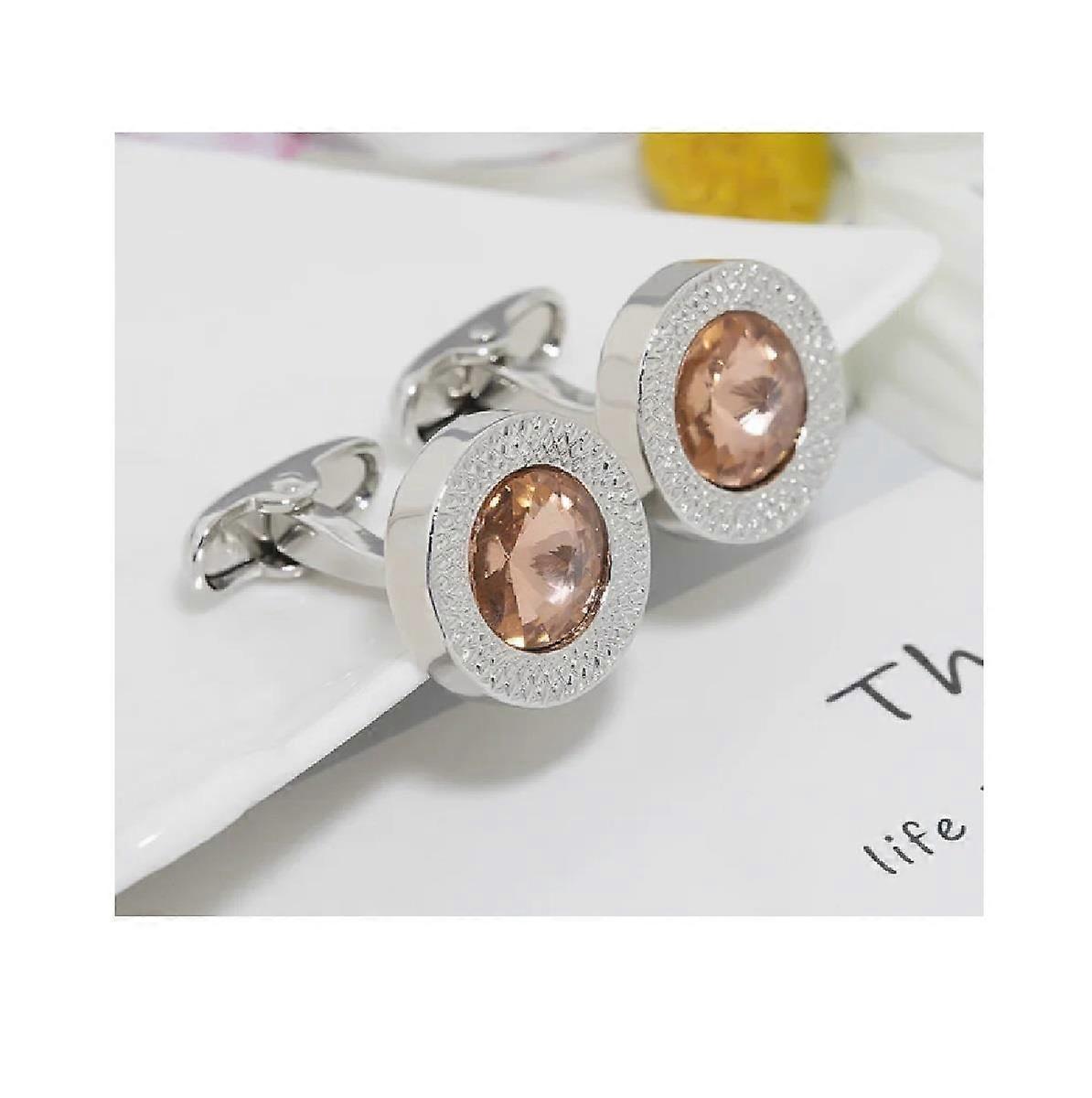 Stunning Round Silver Cufflinks With Beige Salmon Stone Quick UK Dispatch