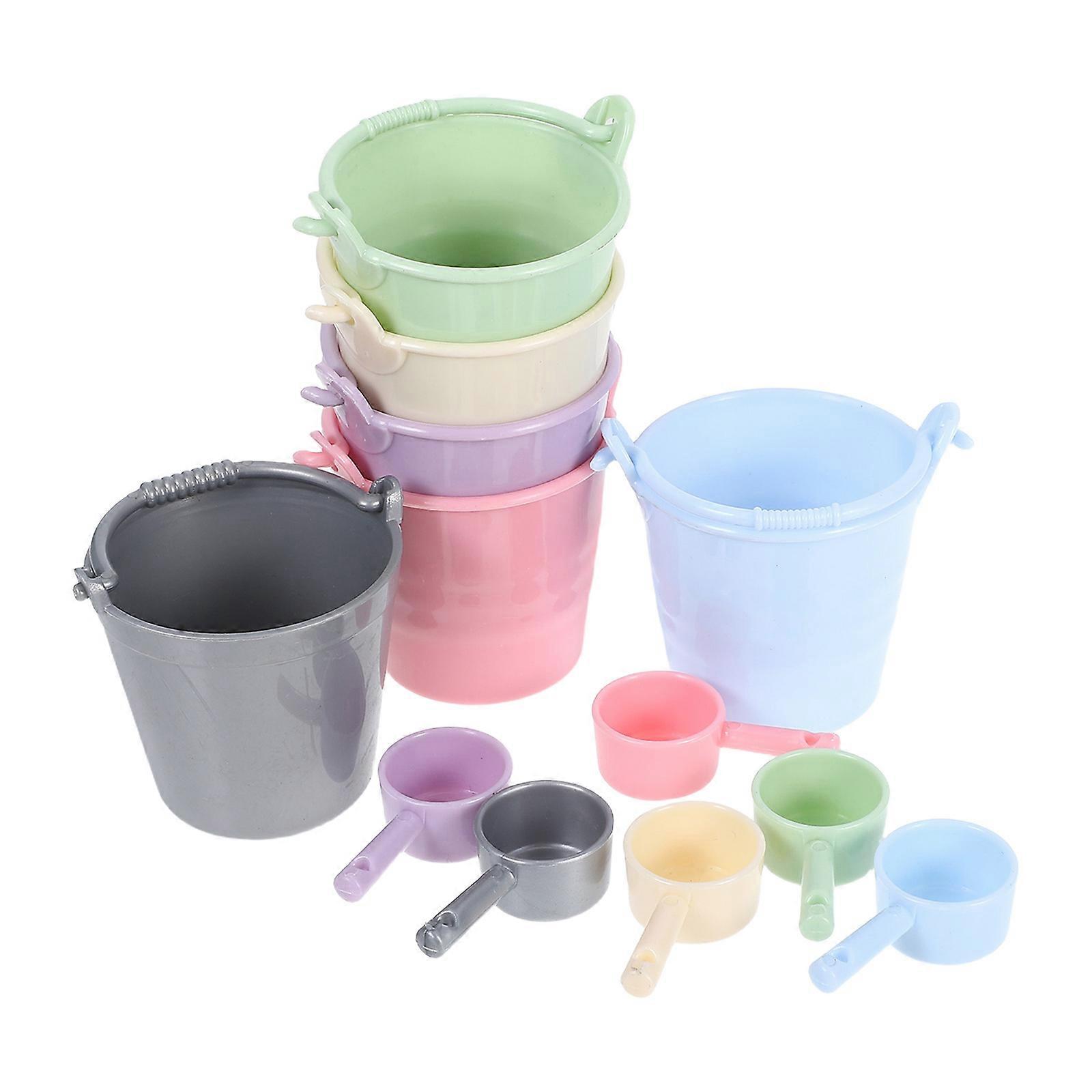 Micro Miniature Buckets for Dollhouse Accessories 6Sets Plastic Pails