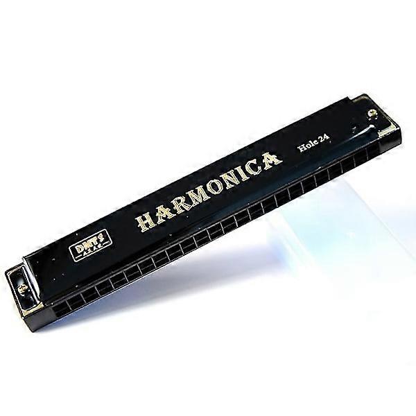 24-Hole Metal Harmonica Professional Harmonica for Beginners Black