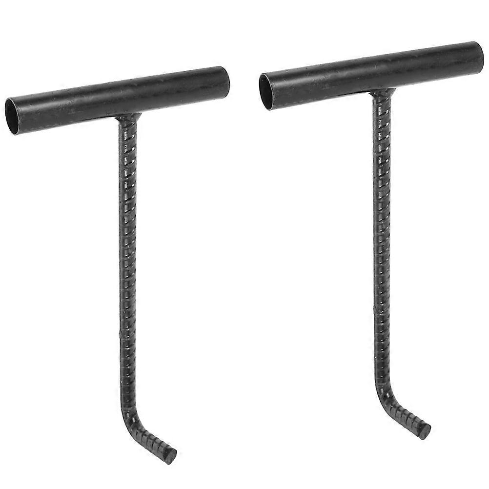 Black Manhole Cover Hook T Shape Hook for Lifting 2Pcs Steel