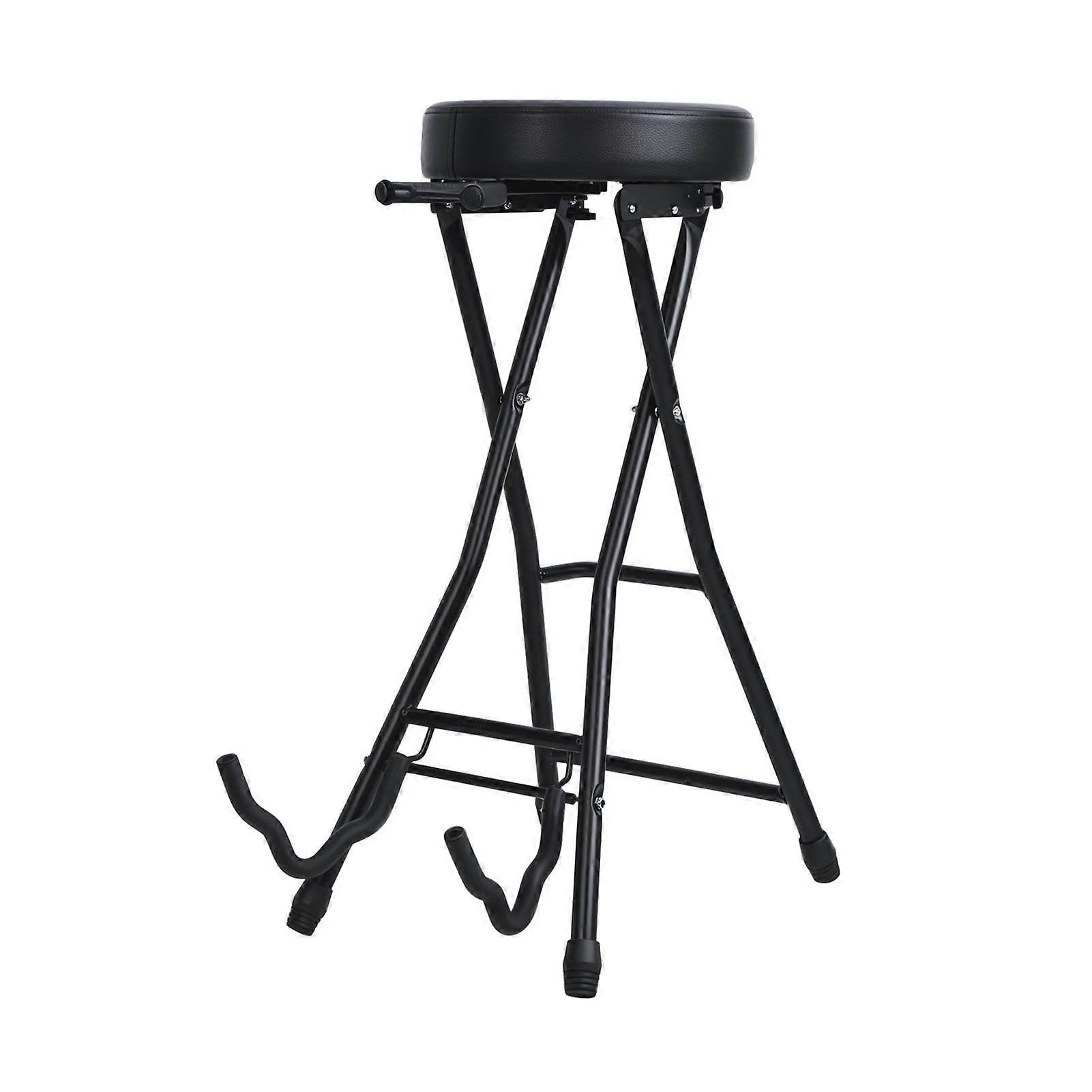 Guitar Stool with Built-in Stand - Foldable, Padded Seat, Retractable Hook