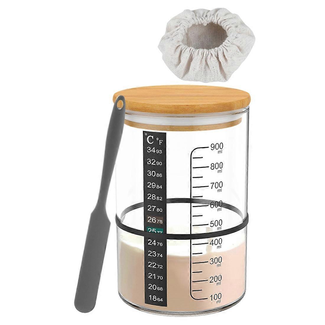 900 ML Sourdough Jar Kit Large Capacity Reusable Sourdough Container Wide Mouth Glass Sourdough Fermentation Jar