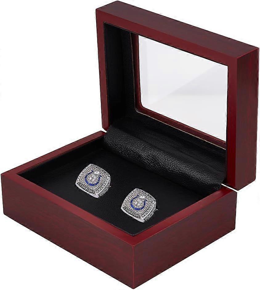 2 Slots Championship Ring Display Wooden Box 4.8x6.38x2.8inch Championship Ring Display Case Dark Red Wooden Ring Display Case Box Display Case for Sp