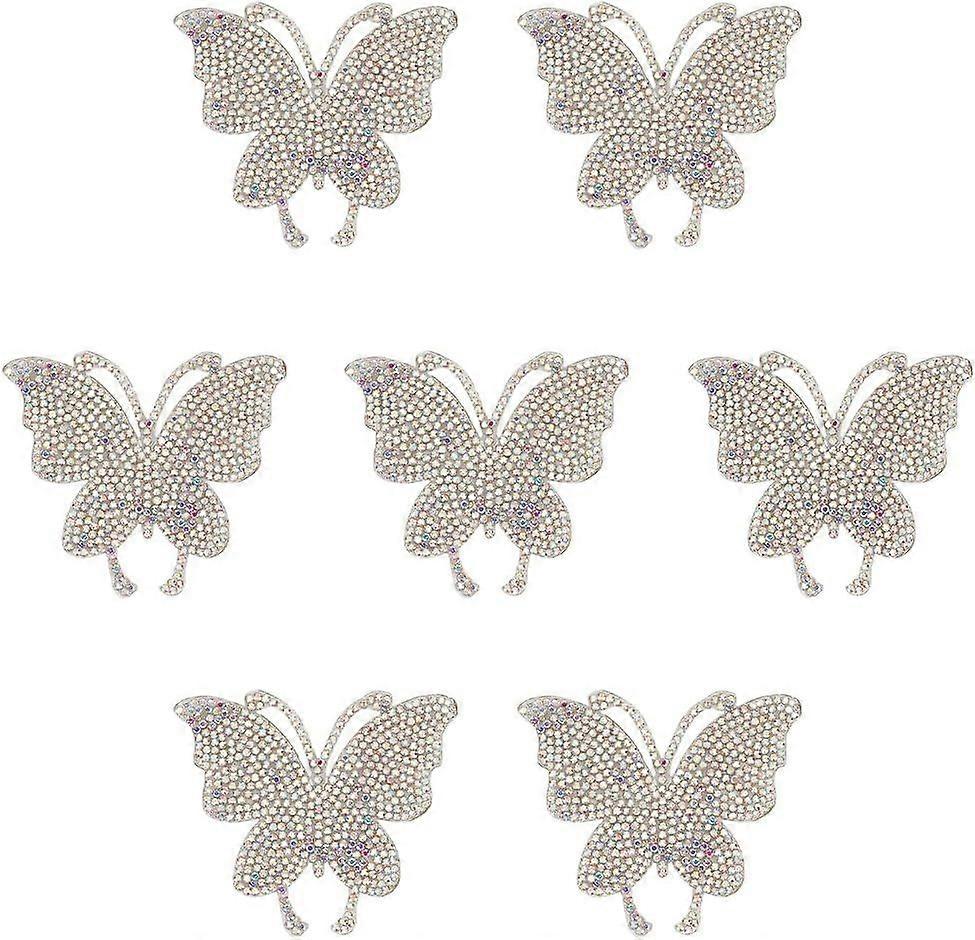 7pcs Butterfly Rhinestone Iron on Patches Fabric Stickers Sew on Patches Iron on Patches Colourful Rhinestone Hotfix Applique for Hats Jeans Clothes W