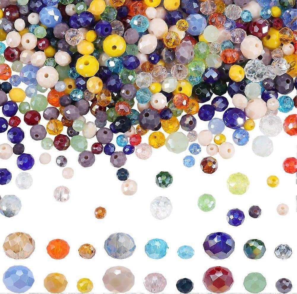 1 Box 1000Pcs 12 Styles Rondelle Glass Bead Colorful Faceted Beads Bulk Random Mixed Color Briolette Round Loose Spacer Charms for Jewelry Making Brac