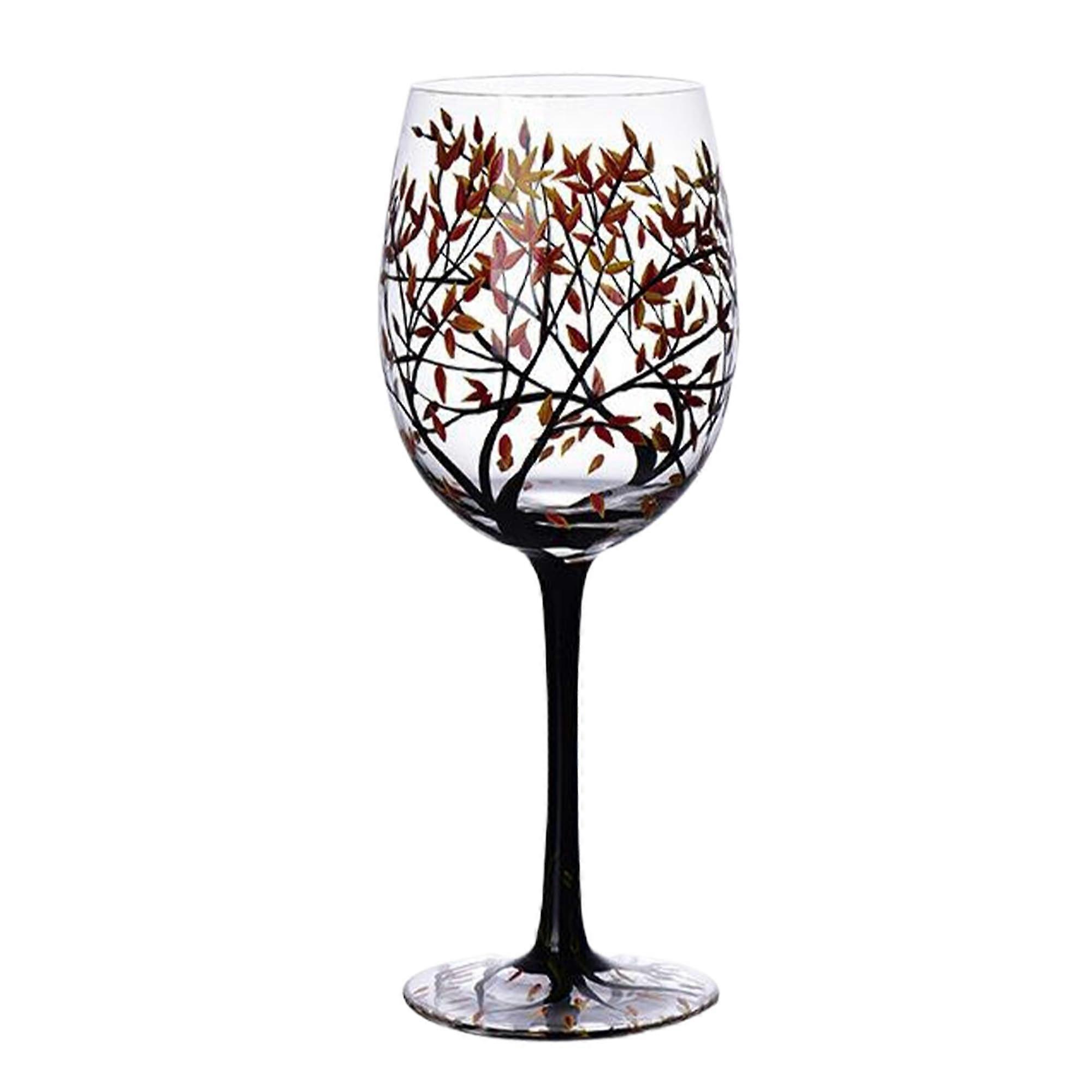 Hand Painted Autumn Wine Glass with Maple Leaf Design, 17oz Stemmed Decorative Fall Style