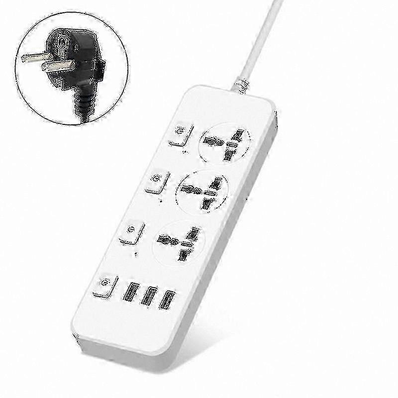 US/EU Power Strip with 3 Outlets & 3 USB Ports, 5V2.1A Surge Protector