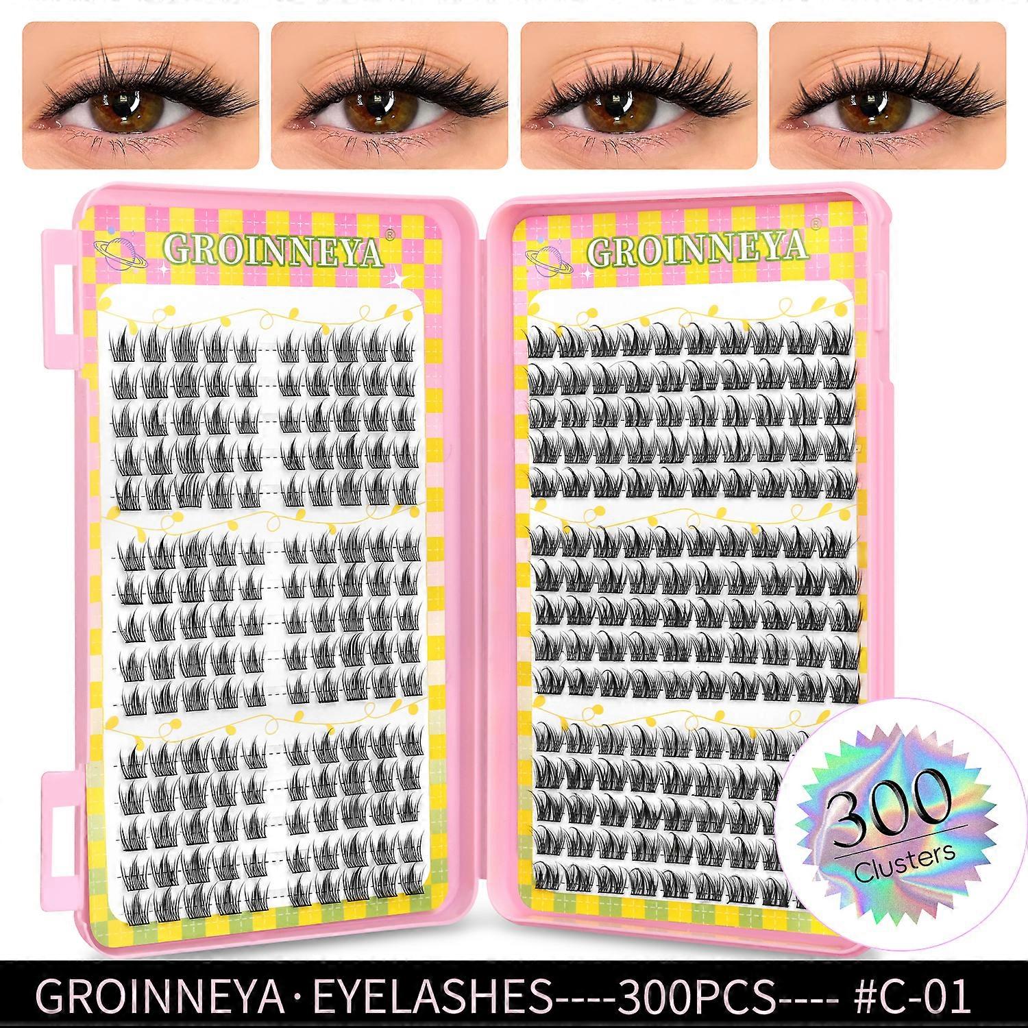 GROINNEYA Eyelashes Clusters 320 pcs Natural Eyelash extension Cluster Lashes Volume Mixed Tray Lashes Cluster Natural Lashes