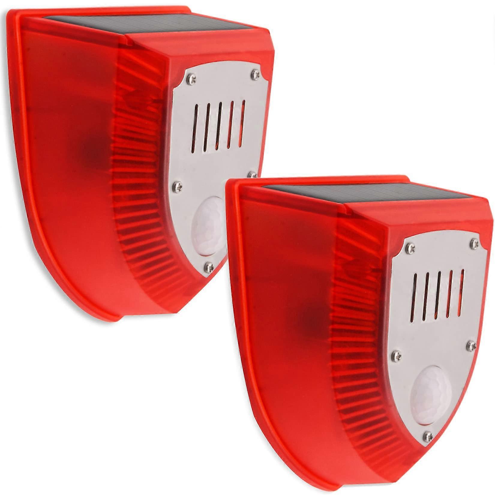 Solar Alarm Light with Motion Sensor, 129dB Siren Strobe, IP65 Waterproof Outdoor Security (2 Pack)