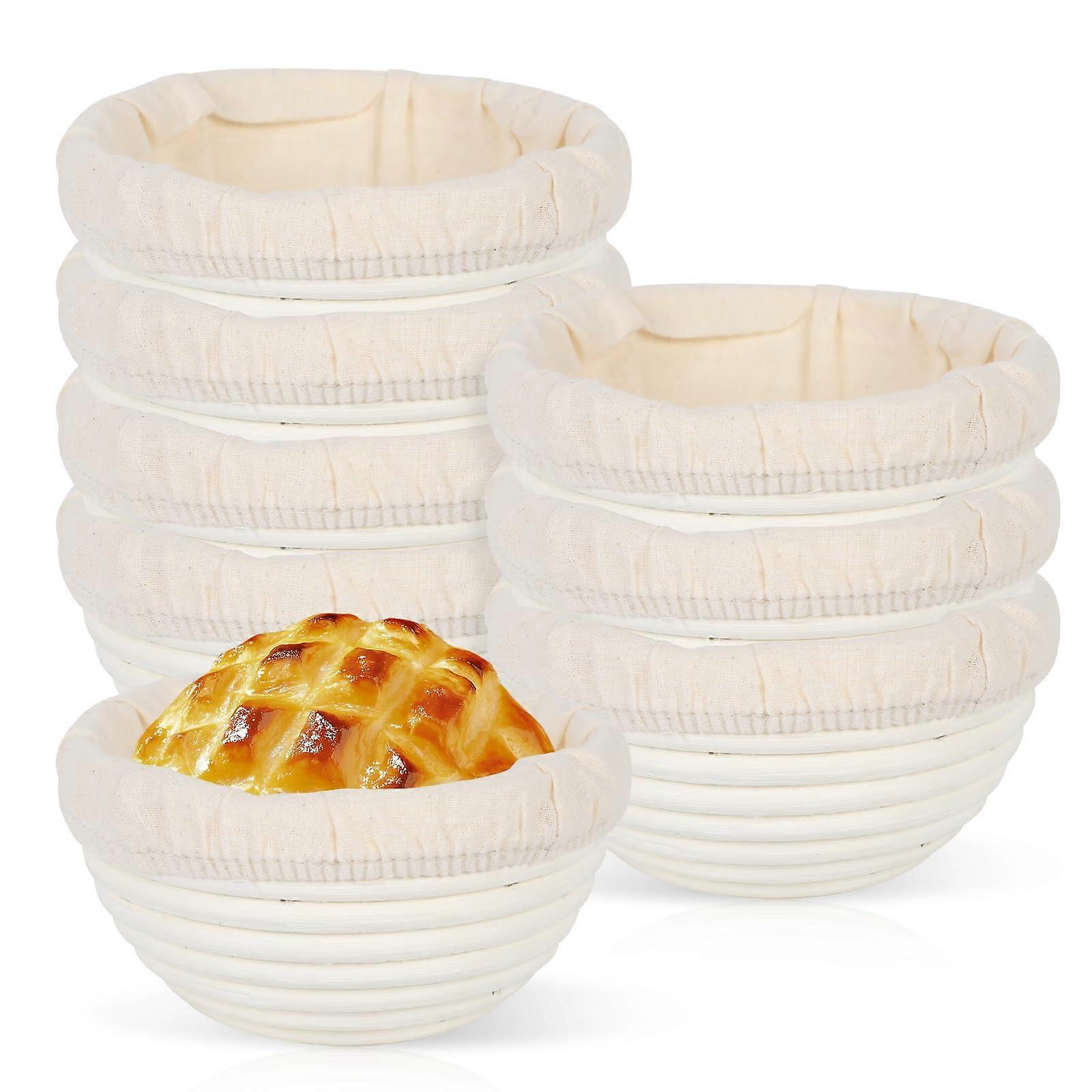 8Pcs 5 Inch Round Sourdough Proofing Basket Set with Linen Liners, Mini Rattan Banneton for Small Loaves