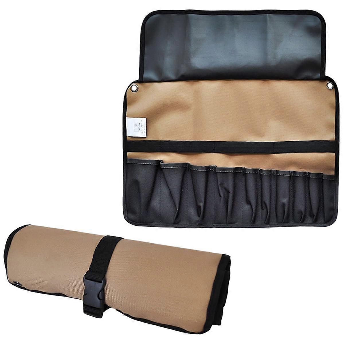 Heavy Duty 600D Polyester Tool Roll with 10 Pockets, RollUp Wrench Organizer Bag for Garage, Workshop, Vehicle, Khaki