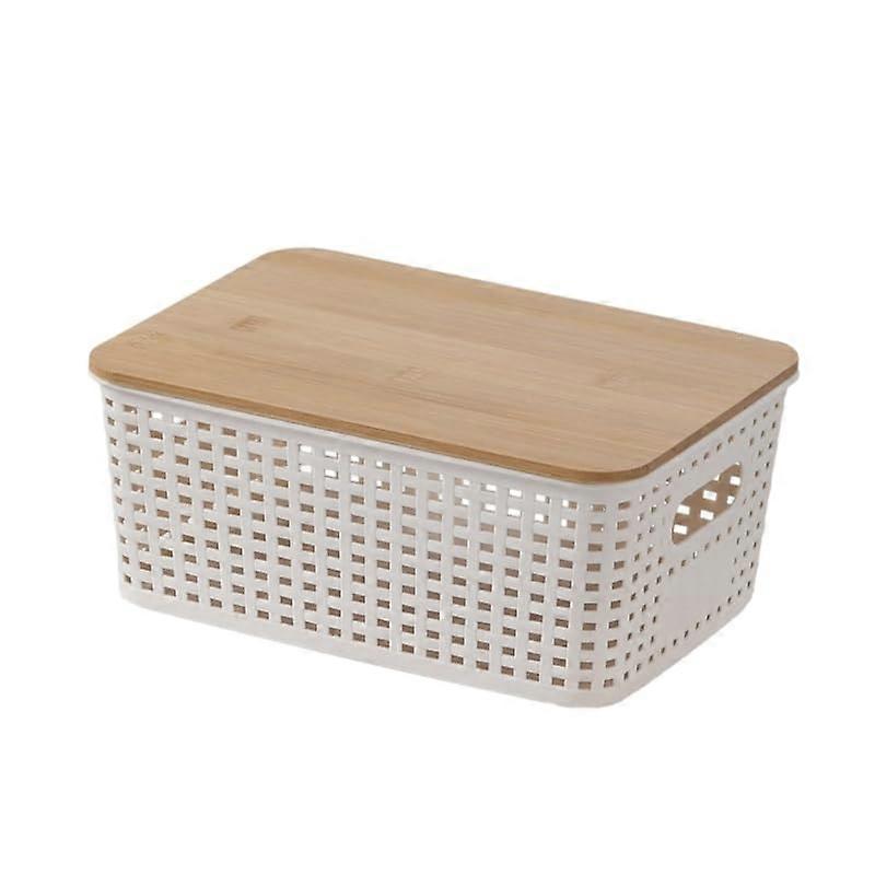 Storage Bins with Lids Stackable Bamboo Storage Containers for Closet and Shelf Organization White