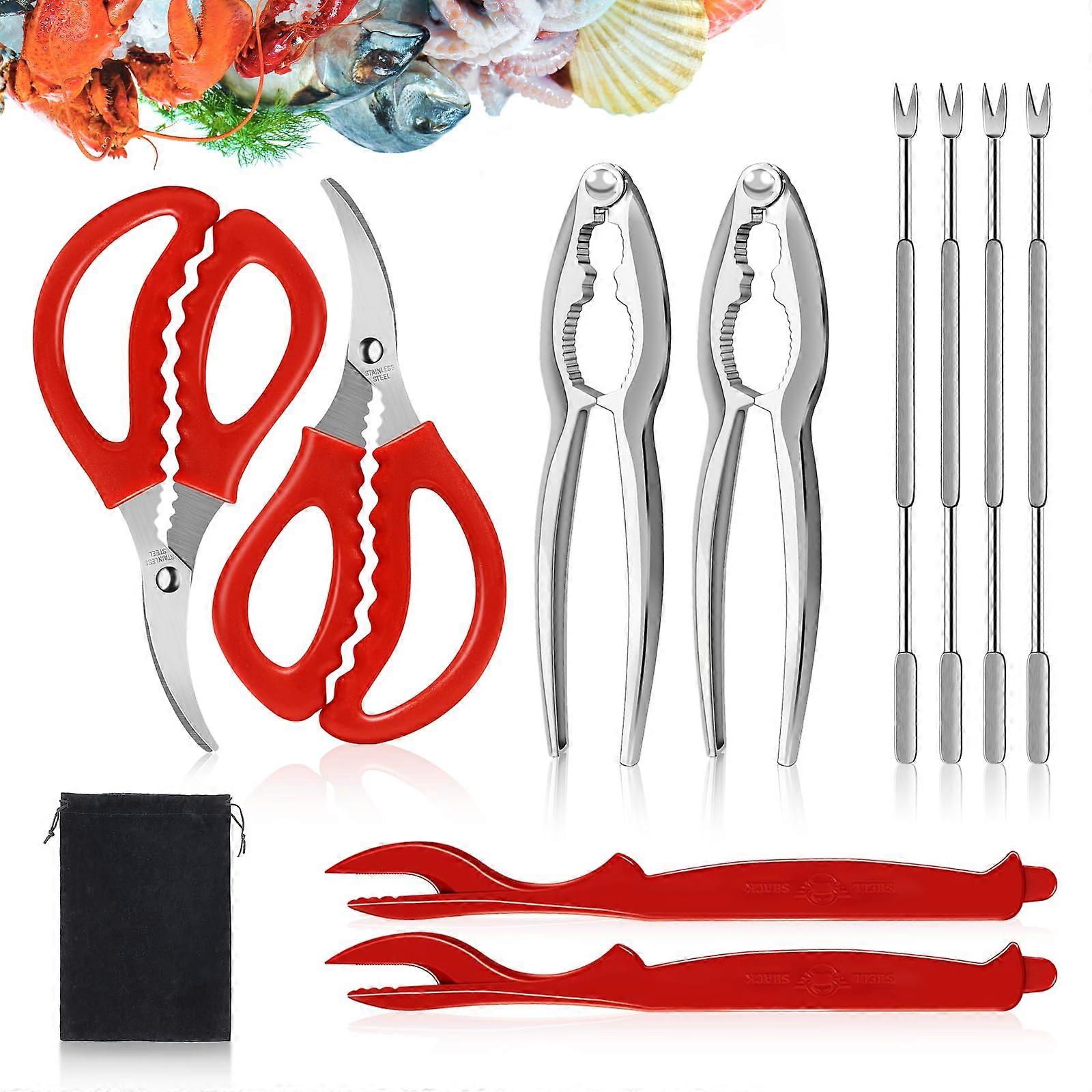 10 Piece Seafood Tools Set with Crab and Lobster Crackers, Forks, Scissors, HeavyDuty Shell Opener