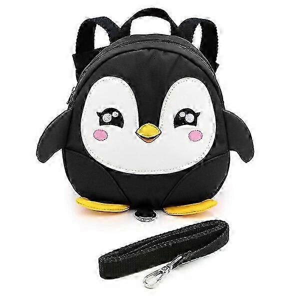 Children's Penguin Backpack, Black, With Detachable Long Leash