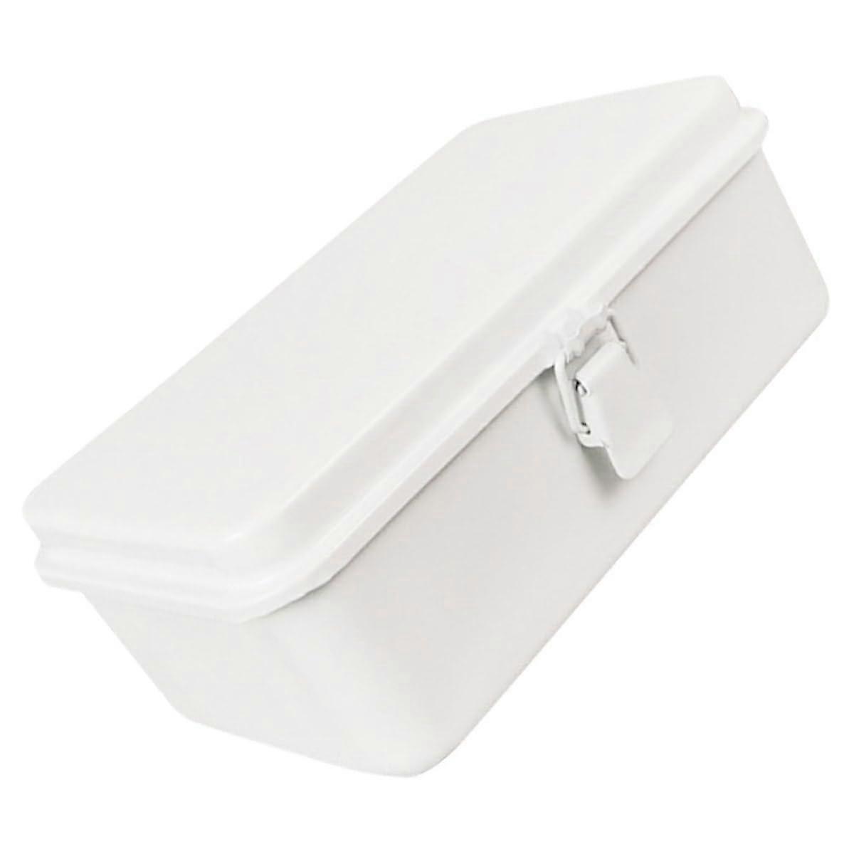 Vintage White Lockable Metal Toolbox Compact Durable Storage for Office and Home