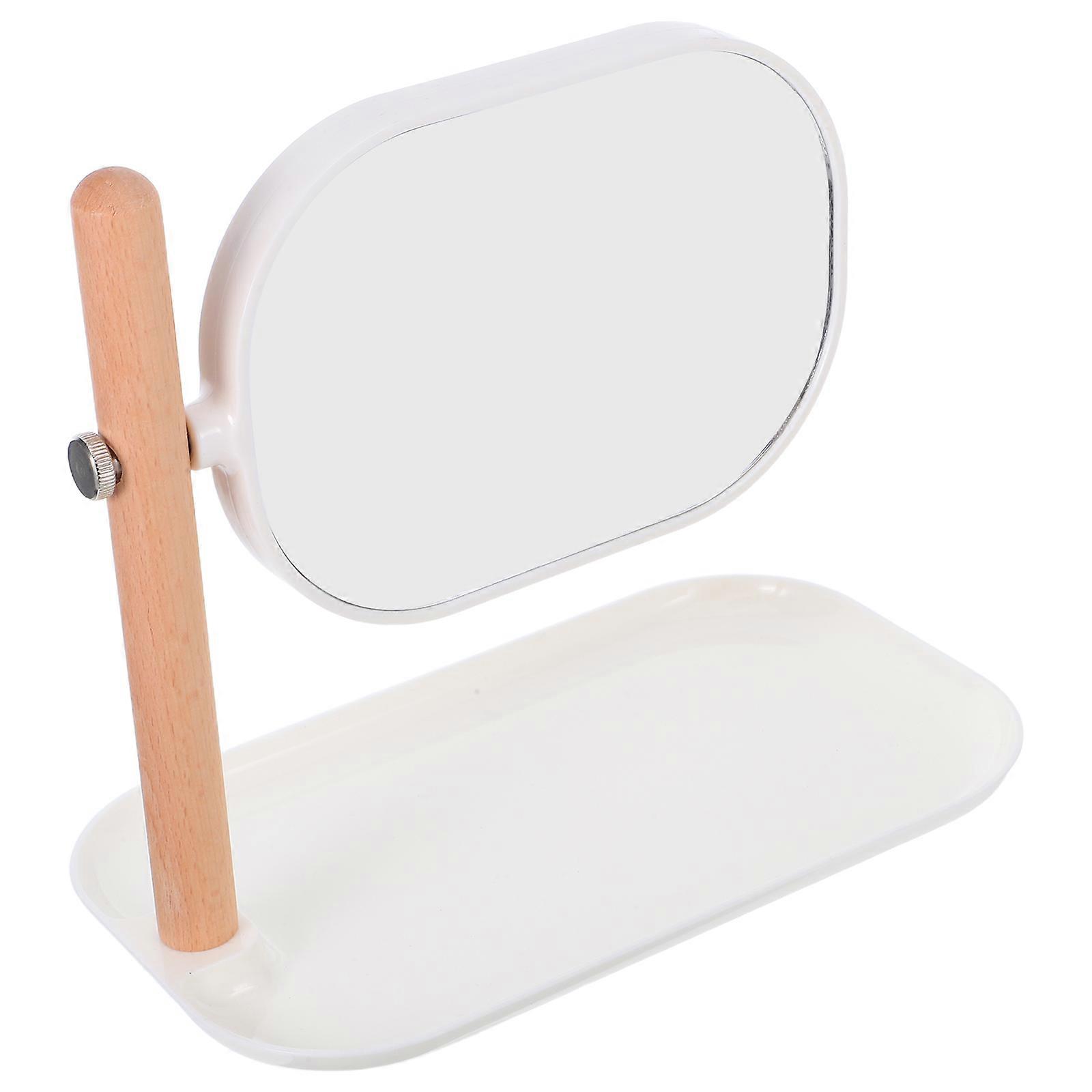 Oval Rotating Makeup Mirror for Dressing Table with Tray for Bedroom