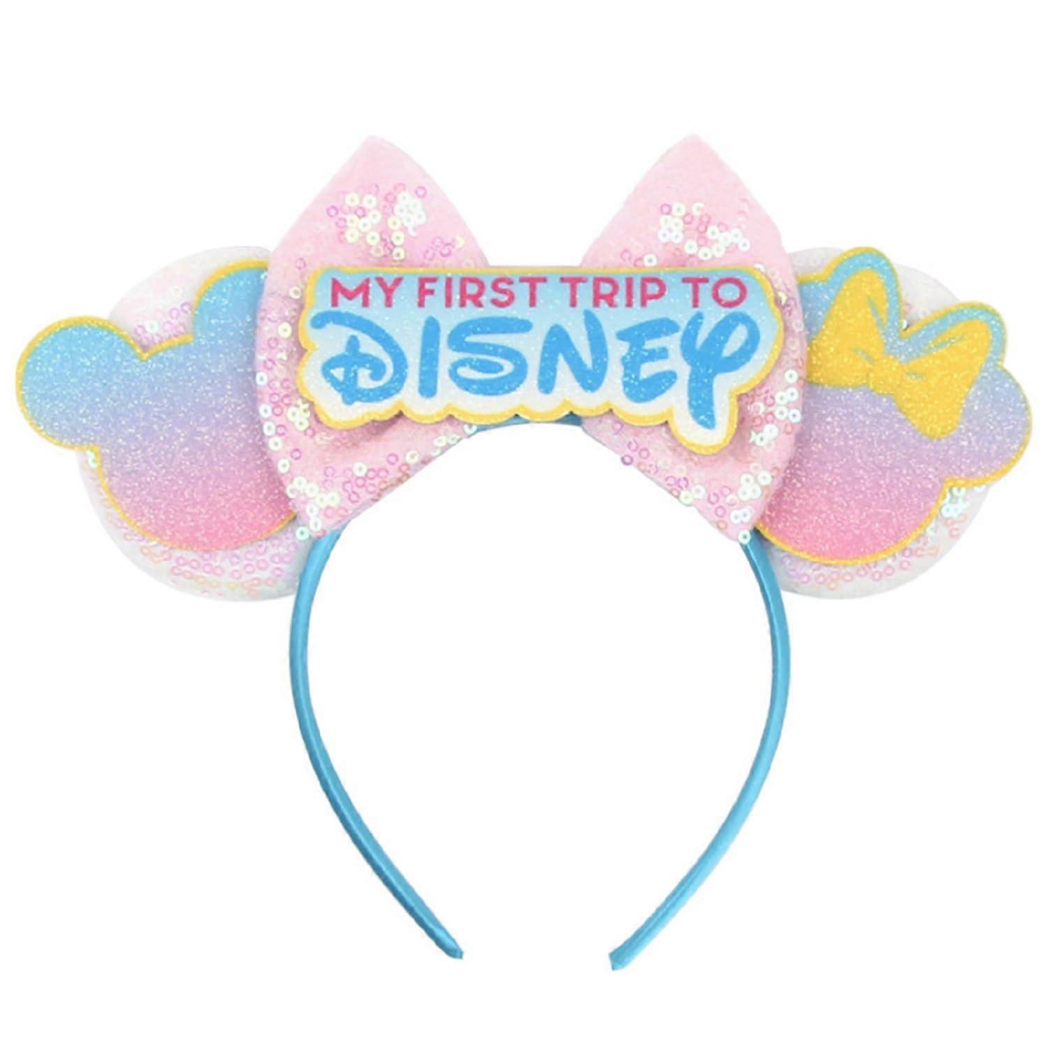 Glitter Mouse Ears Headband with Sequin Bow Castle Balloon Fireworks Design for Theme Park Trips