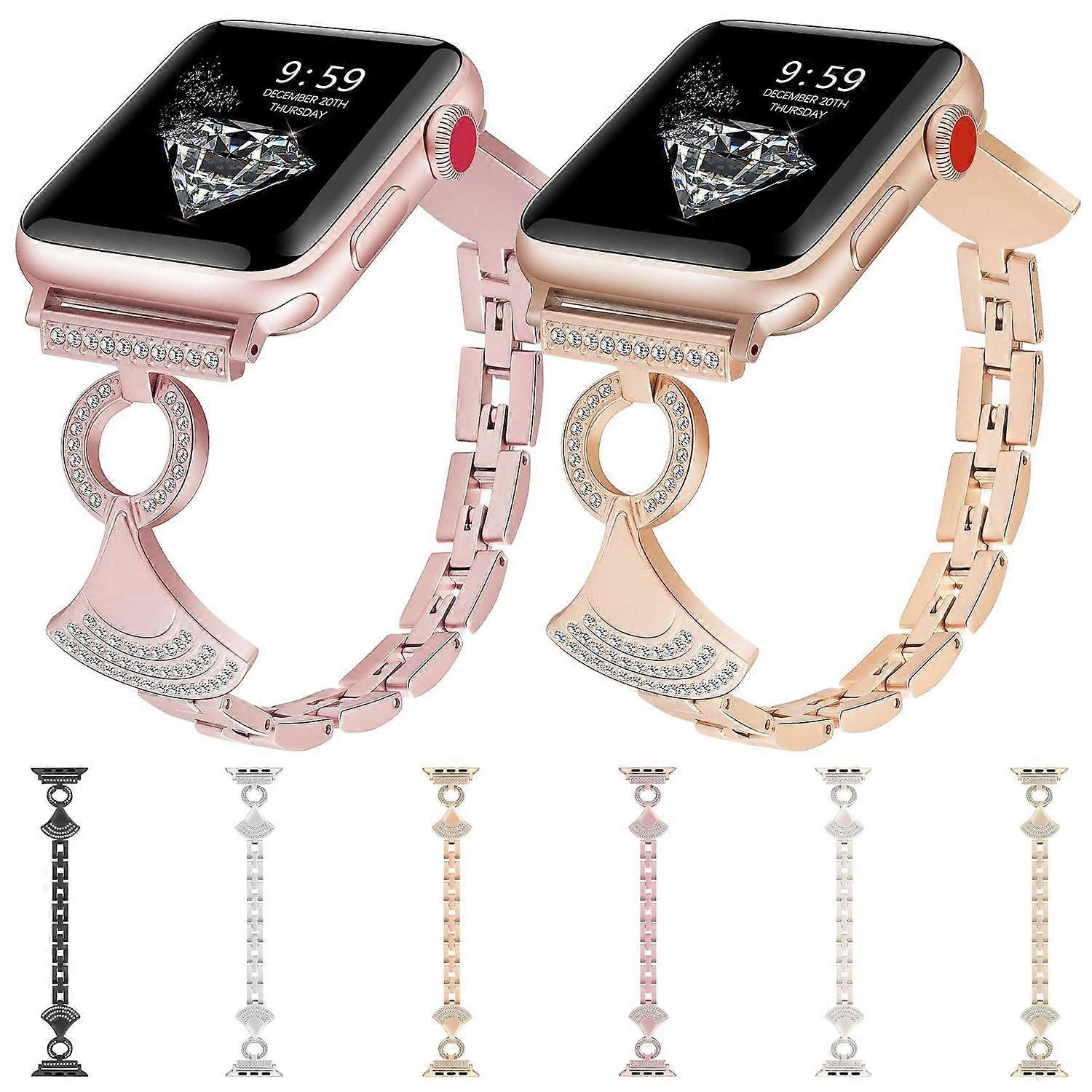 Shell-Inlaid Diamond Metal Watch Band