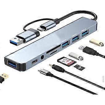 USB-C-Hub 30 8-in-2-USB-Hub 30 Multiport-Adapter mit SD- und TF-Kartenleser USB-30- und USB-20-Anschlüsse 100-W-PD-35-mm-Audioanschlüsse USB-Typ-C-Hub
