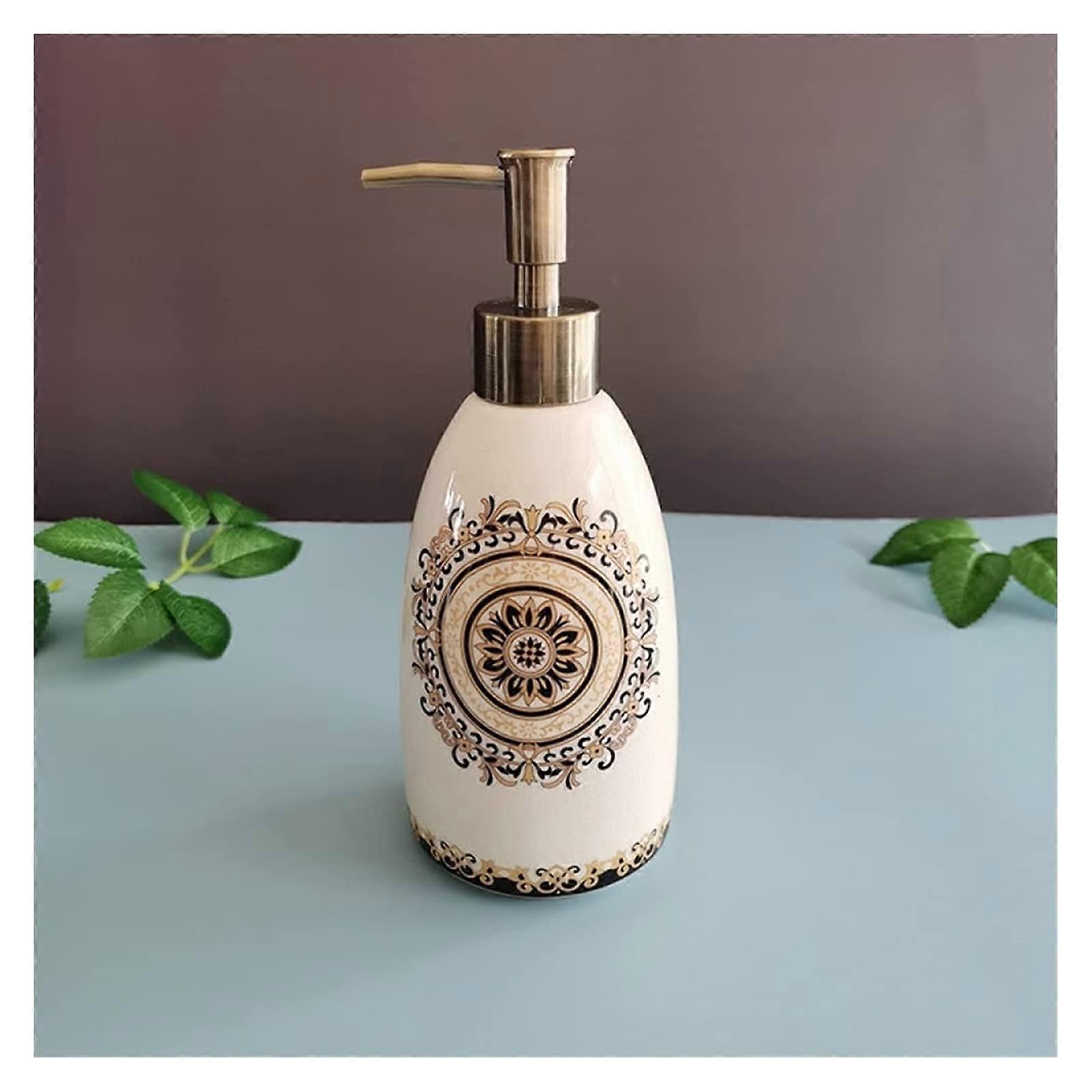 Ceramic Soap Dispenser Retro European Design Refillable Lotion Pump Bottle for Bathroom Pattern3