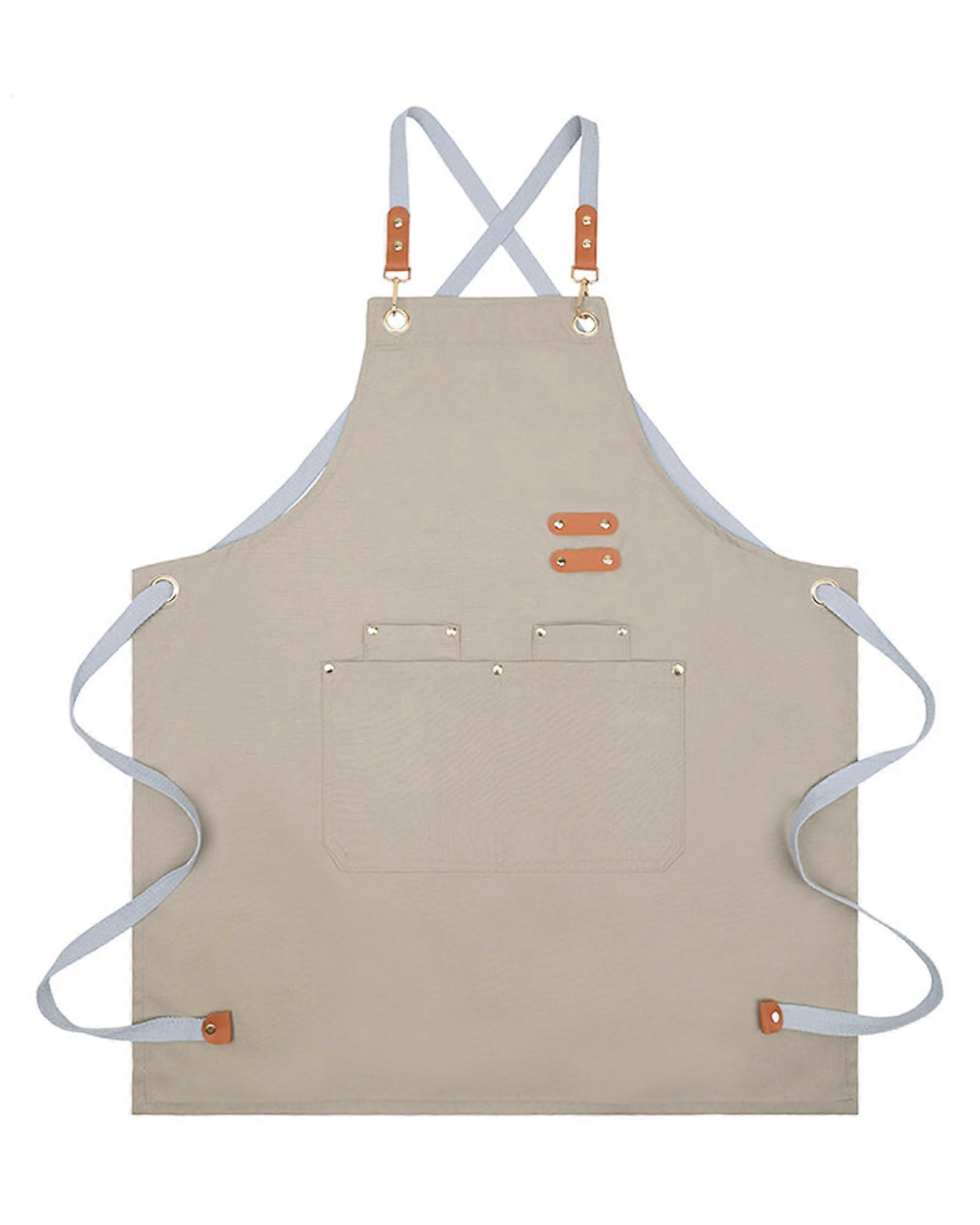 2 Pack Chef Apron with Adjustable Bib Strap and Pockets, Professional Kitchen Cooking Aprons Beige