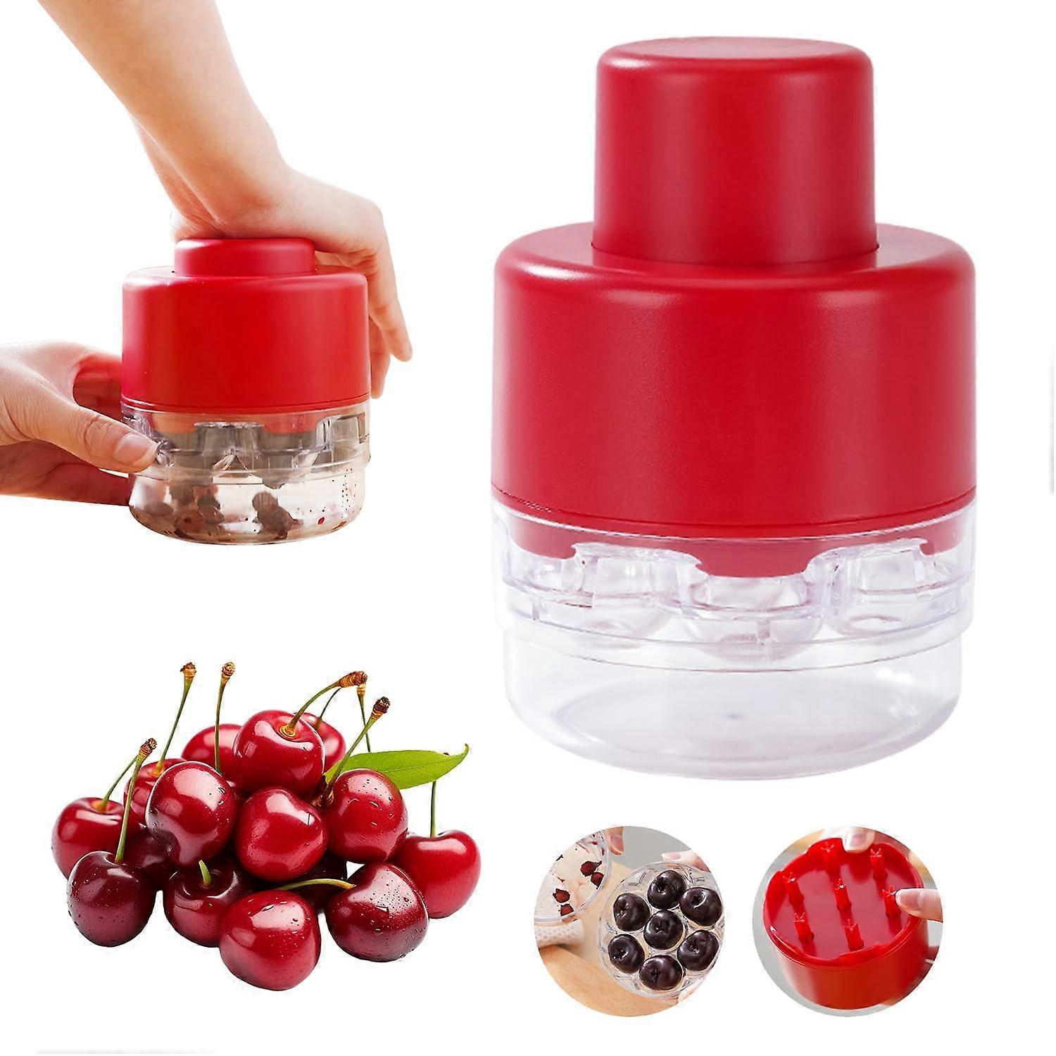 Cherry Pitter Manual Tool with PushDown Quick Pitting, Seven Fruits Capacity, Easy Clean Red