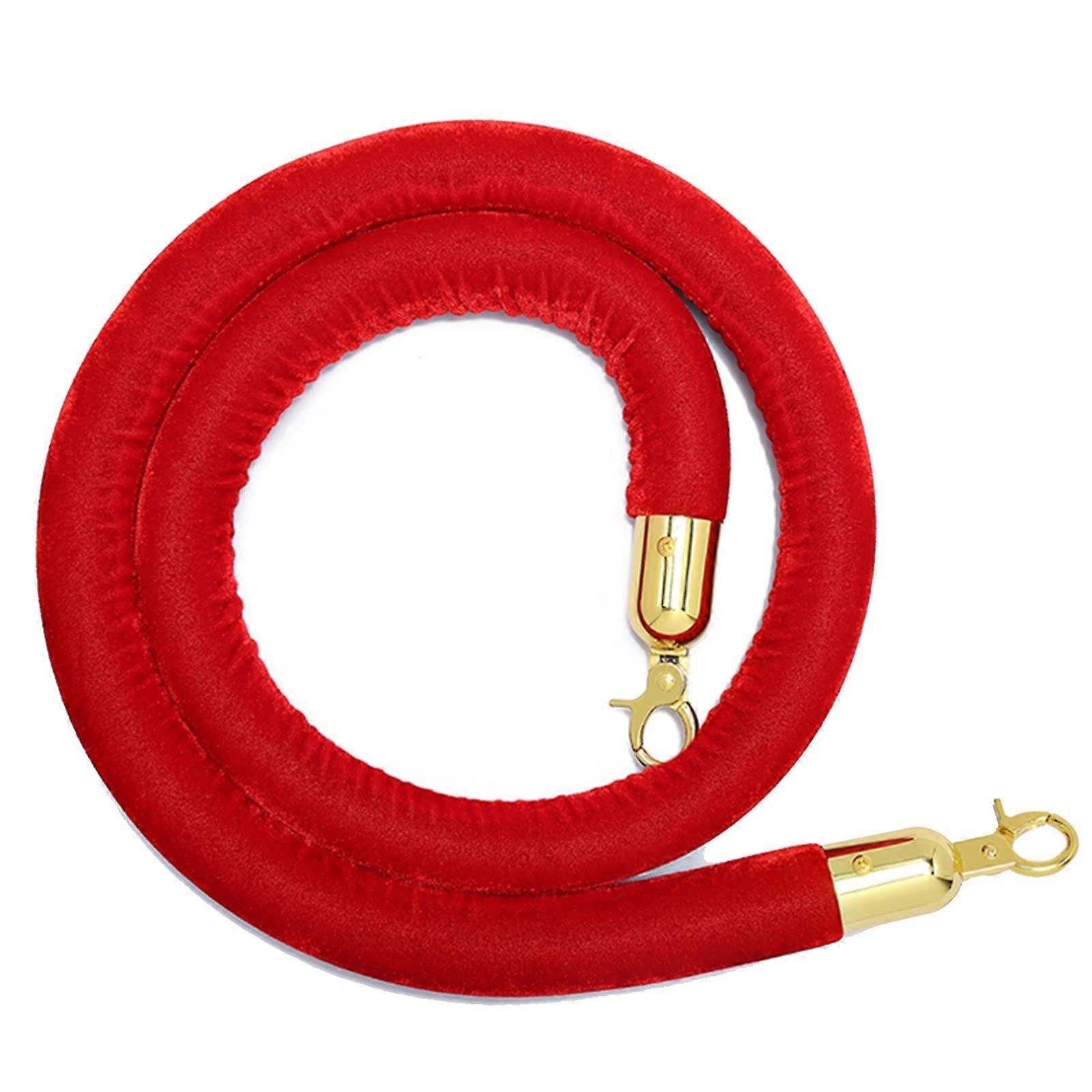 Crowd Control Stanchion Rope Red Velvet with Polished Metal Hooks for VIP Queue Barriers