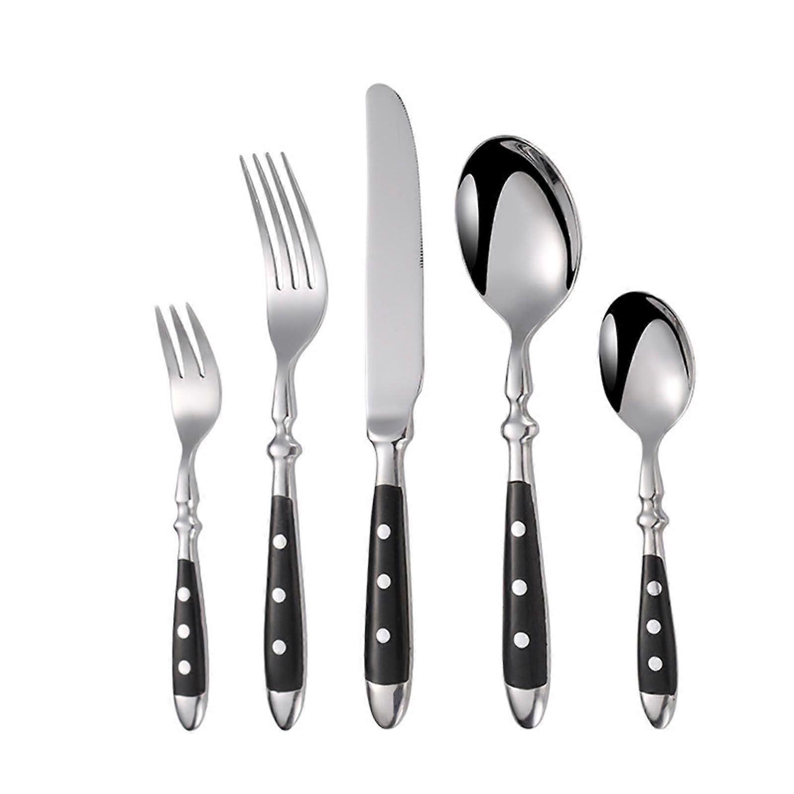 Stainless Steel Silverware Set for 14, 70Piece Luxury Black Handle Flatware, Dishwasher Safe