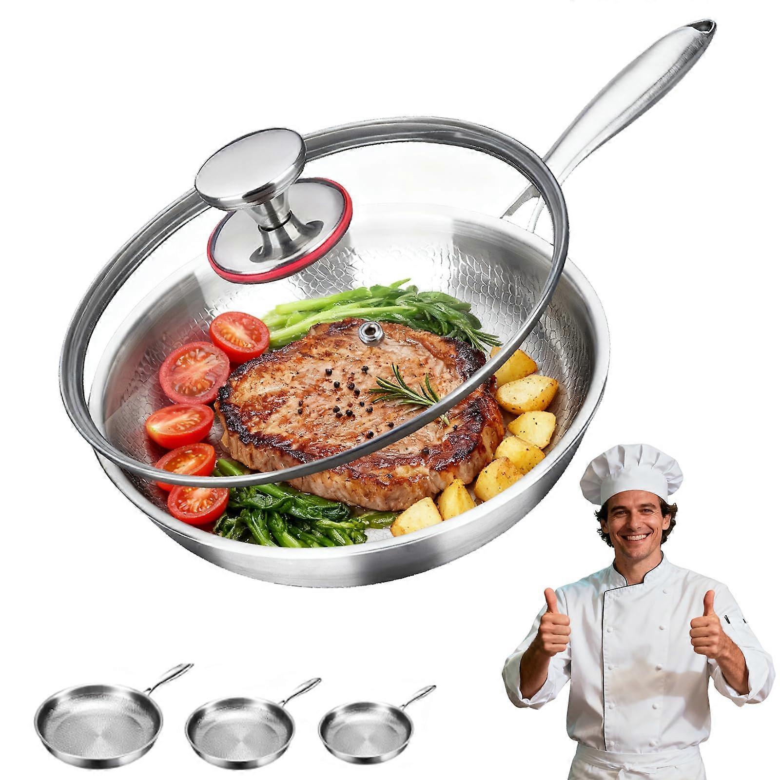 Titanium Frying Pan 30cm with Lid, Hammered Pattern, Rapid Even Heating, NonStick for All Cooktops