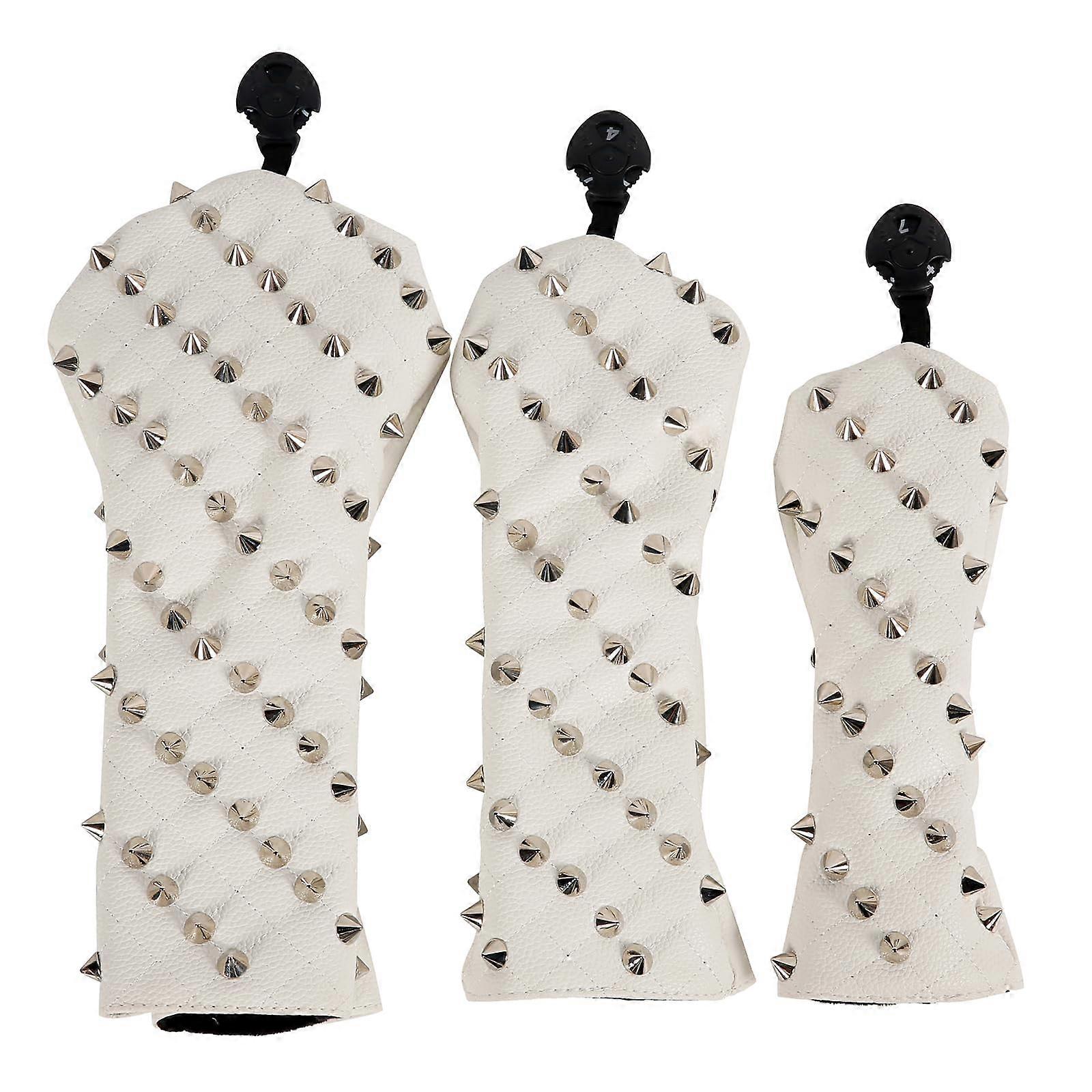 Golf Head Cover PU Leather Waterproof Durable Protective for Driver Putter Iron White