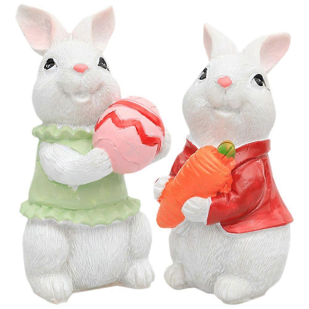 2pcs Easter Bunny Statue Easter Bunny Figurine Rabbit Statue Microlandscape Ornament