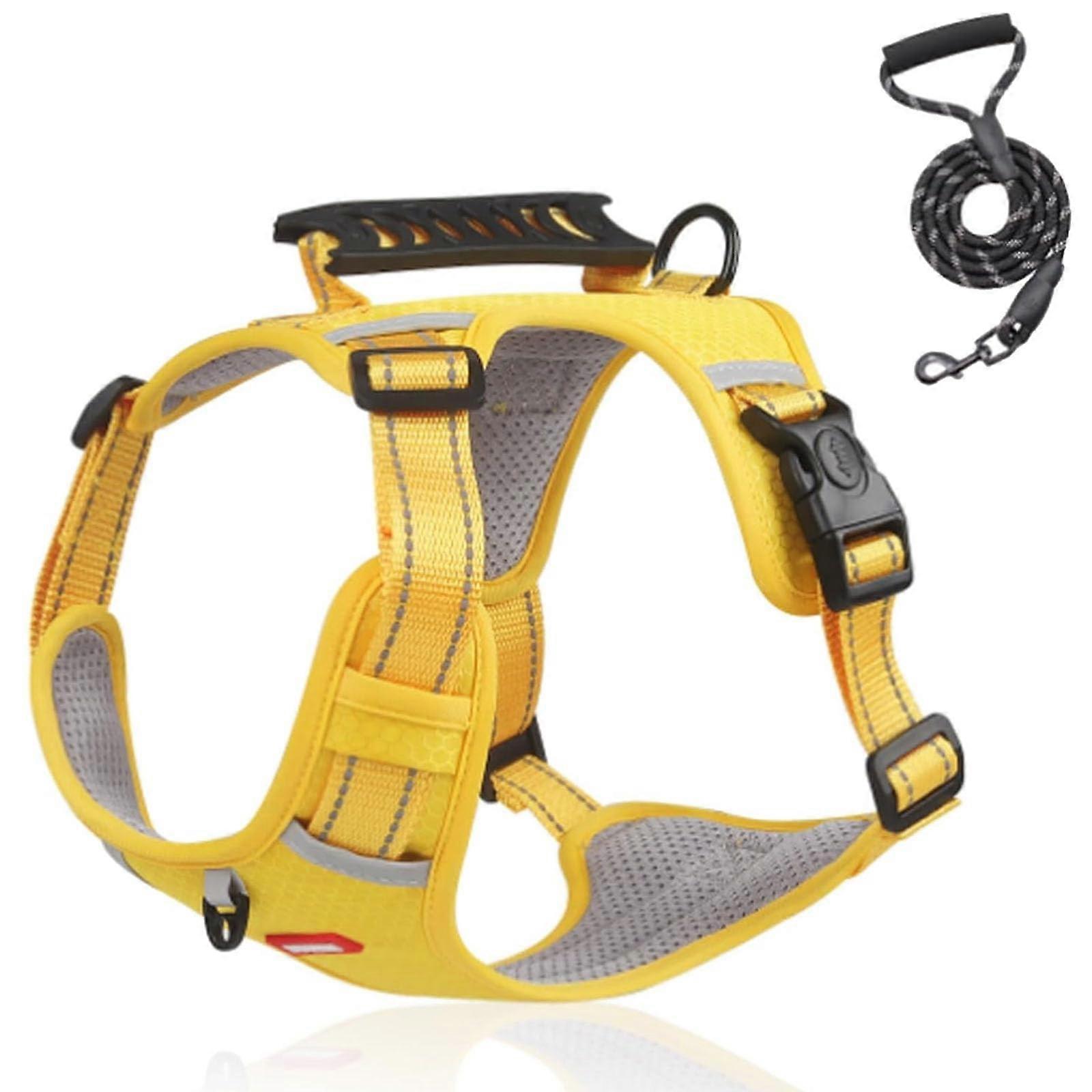 No Pull Reflective Dog Harness with Leash, Adjustable Breathable XL for Large Dogs Yellow