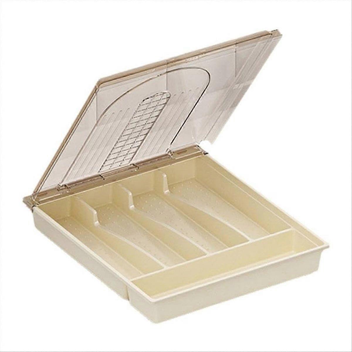 Organizer with Lid,Plastic Cutlery and Flatware Storage Box, D