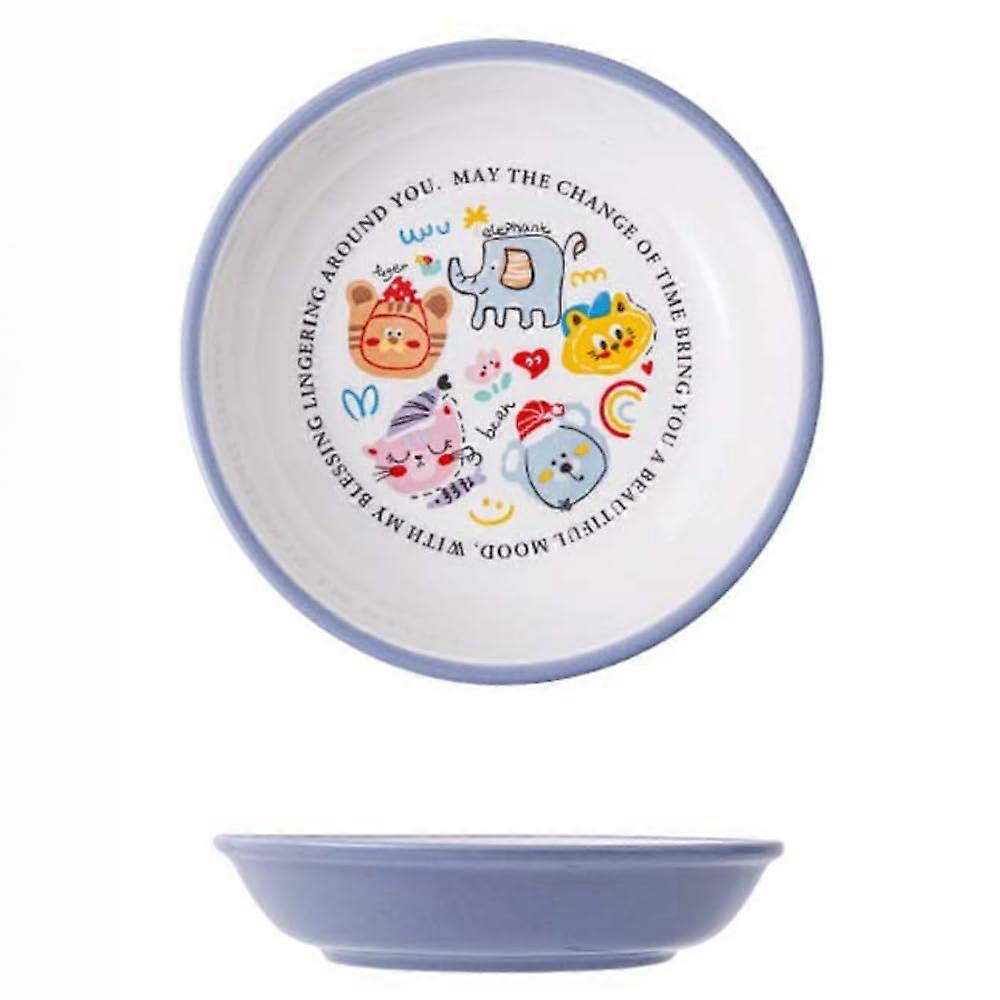 Ceramic Soup Bowl Set with Cute Underglaze Design, 7Inch MultiPurpose Dinnerware Plates