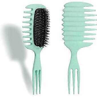 Escova 3 em 1 para desembaraçar e definir cachos com pente de dentes largos e pente garfo para cabelos cacheados secos e molhados, verde menta.