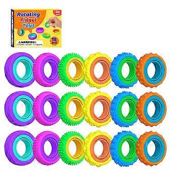 18 drehbare Fidget-Ringe, strukturierte Silikon-Fidget-Spinner-Spielzeuge für Kinder, sensorische Ringe zur Stressbewältigung bei ADHS, Angstzuständen und Autismus