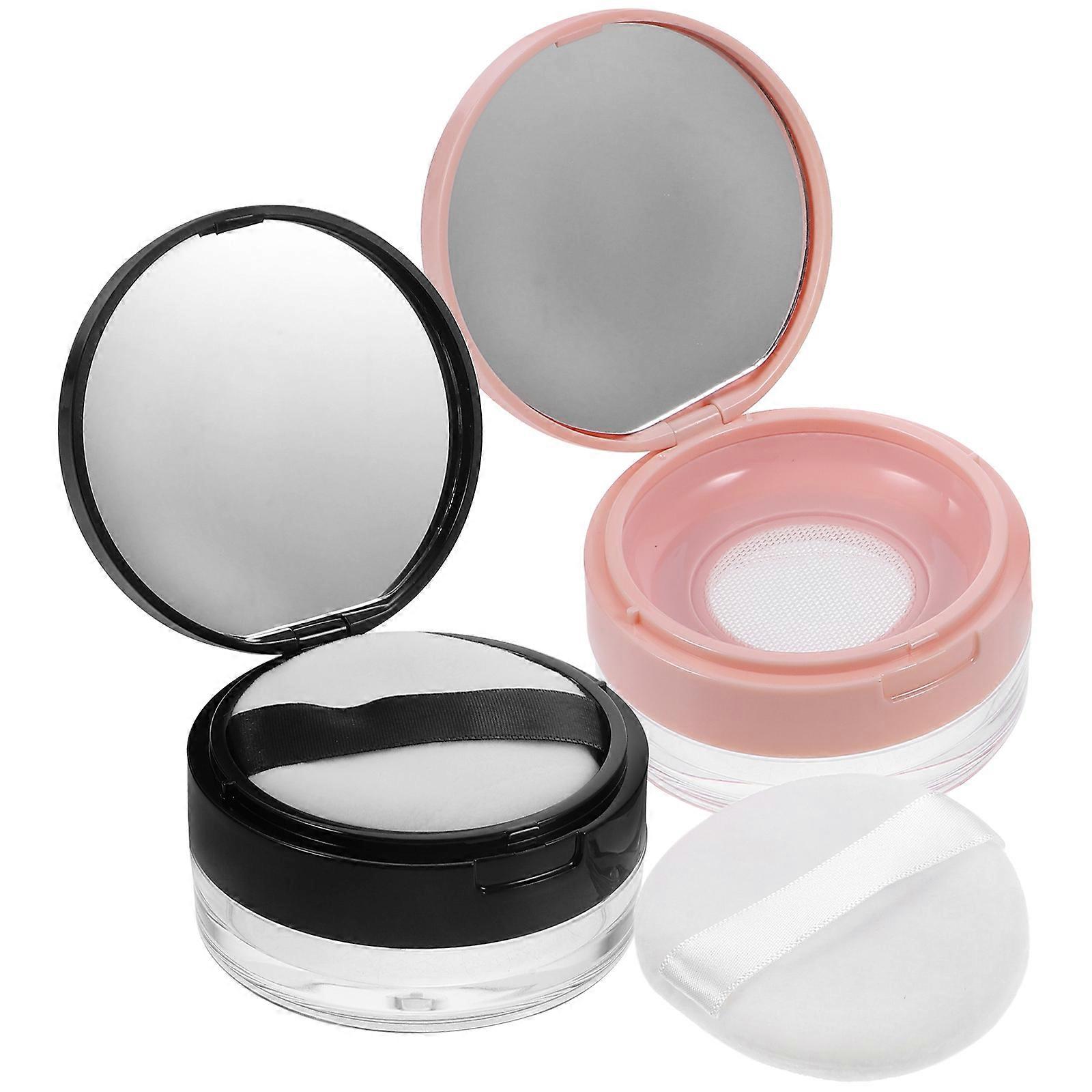 2Pcs Empty Plastic Loose Powder Compact Container Reusable Makeup Powder Boxes