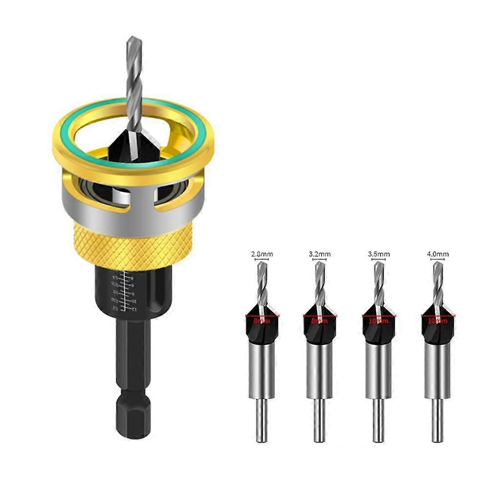 Smart Depth Stop Drill Set 4pcs - Carbon Steel Countersink Bits Adjustable Stop