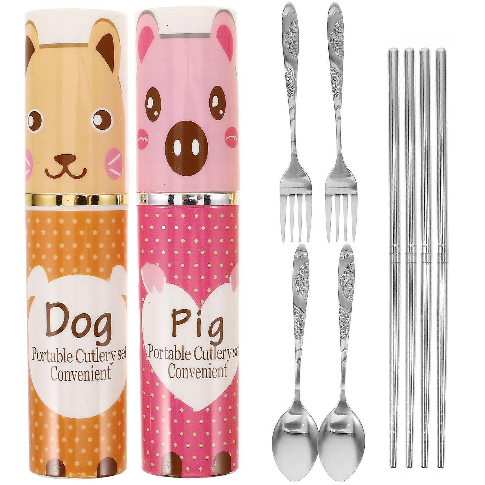 Reusable Flatware with Case Stainless Steel Chopsticks Fork Spoon 2Set