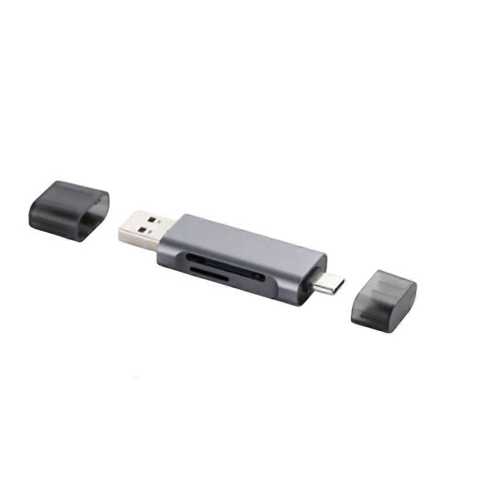 Multi-Functional Dual-Port Type-C/USB 2.0 Card Reader Supporting SD TF Memory Cards Plug & Play for Phone PC