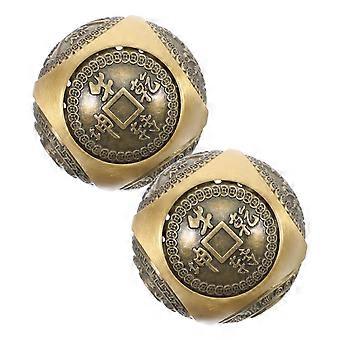 Lot de 2 boules de Baoding en laiton : boules d'exercice pour les mains de 38 mm avec six faces, boules anti-stress chinoises pour la thérapie des mains, la décoration à la maison et la relaxation au bureau.