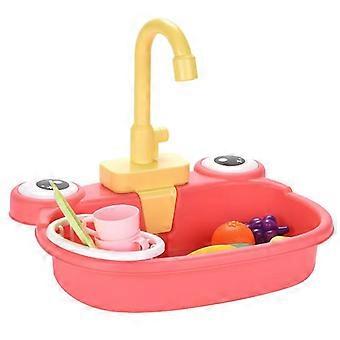 2 Colors Frog Design Electric Circulating Water Play Sink, Kids Pretend Kitchen Dish Washing Role Play Toy for Indoor Bath & Home Game
