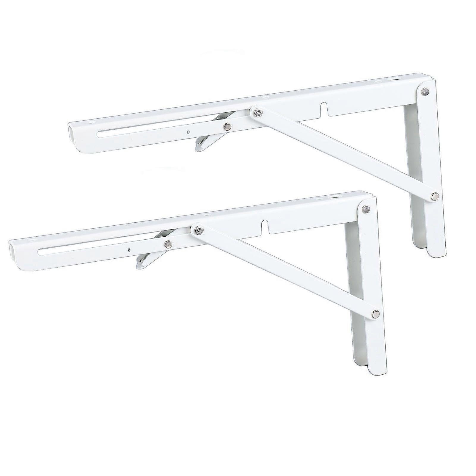 2Pcs 2 Hinge Foldable Shelf Bracket Iron Triangular Thicken Partition Space Saving White
