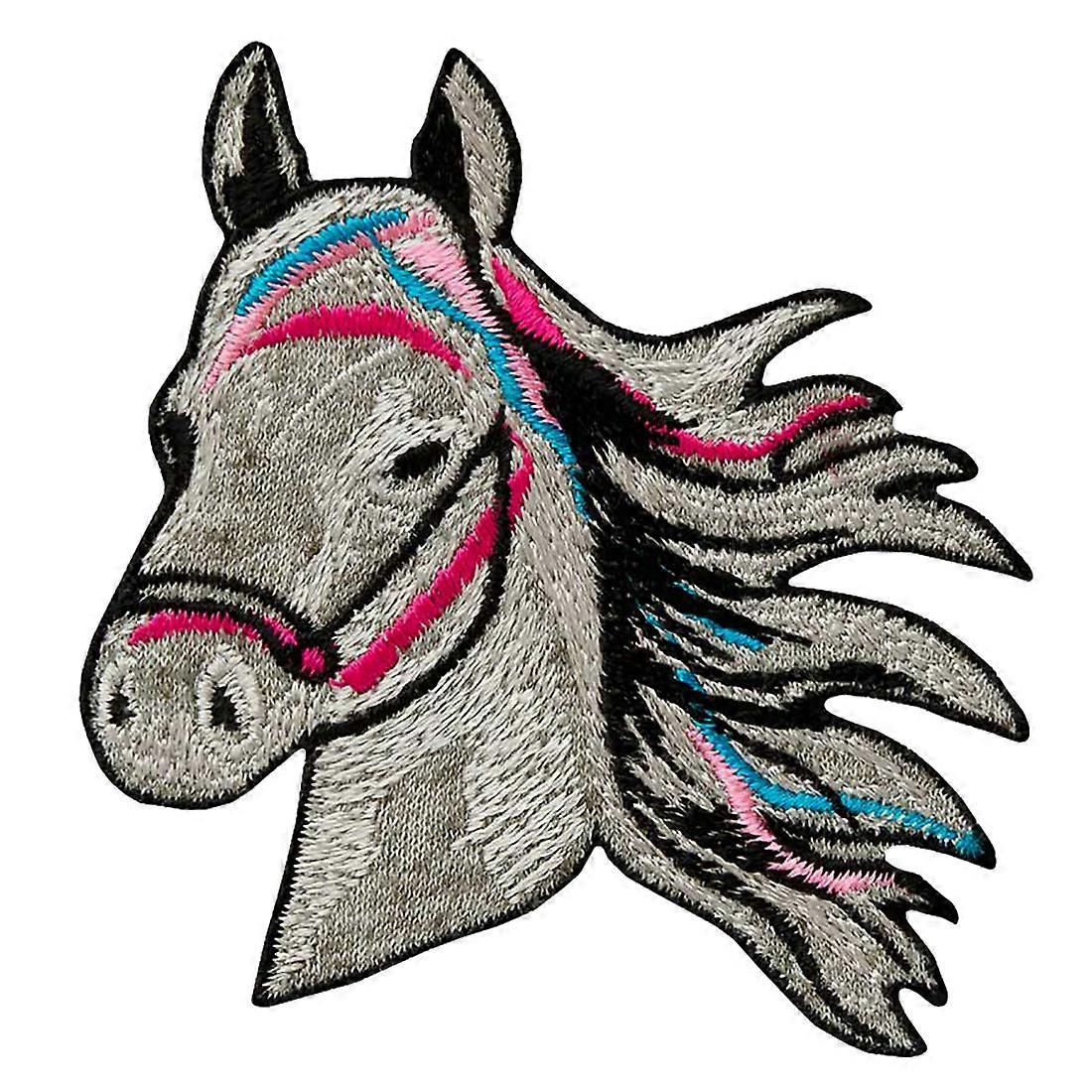 Patch - Horse Animal - grå - 7,9x6,4cm - Strykeplaster