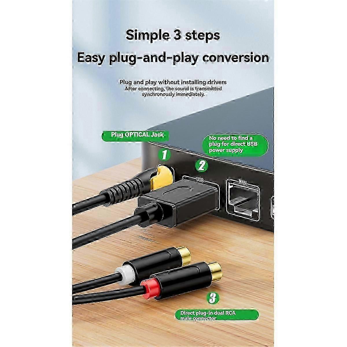 Digital Optical to 2RCA Audio Conversion Cable for TV, Projector, and Amplifier