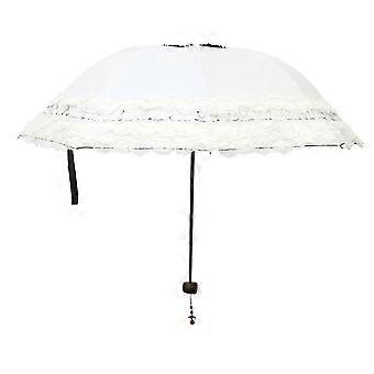Women Partysu Lace Ultraviolet-proof Folding Umbrella Outdoor Trvel Sunny Day Umbrella Wedding Shooting Props (Beige)
