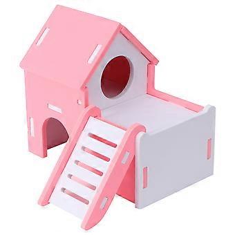 Hamster Home Puinen kaksikerroksinen tikkaat -huvila lemmikeille, vaaleanpunainen